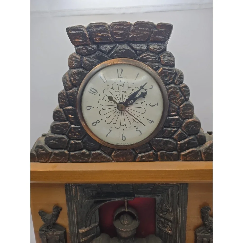 United Clock Corp. Hearth Roosters Lighted Motion Fireplace Clock Model 402